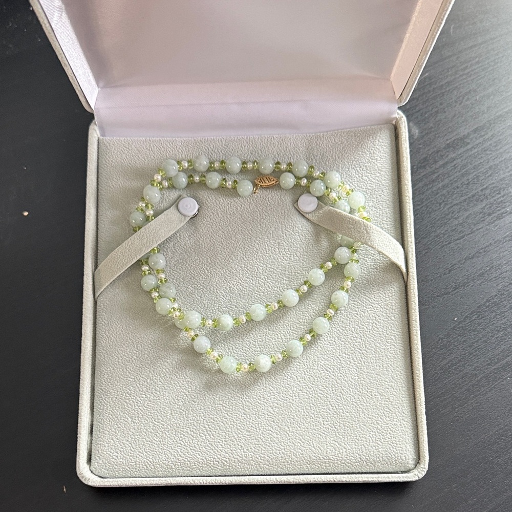 14k Gold, Jade, Pearl & Peridot Necklace